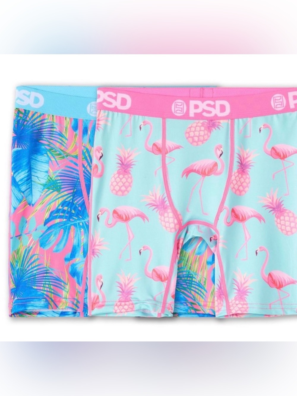 PSD Boys Youth Medium 8 Boxer Briefs 2 Pack Flamingo Palm Tropical Print NIP